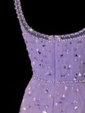 Classy Sheath Square Neck Lilac Tulle With Beads Gem Formal Style Impress Long Prom Dresses Party Gowns HZ0311