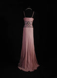 Vintage A Line Spaghetti Strap Pink Floor Length Chiffon Party Dress With Beads 1950s Retro Classy Birthday Dinner Prom Dresses HZ0311