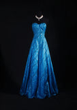 Vintage 80s Formal A Line Sweetheart Blue With Beads Sleeveless Long Prom Dresses Party Formal Gowns HZ0311