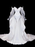 Elegant Women's Mermaid Off The Shoulder With Long Sleeves White Tulle Lace Long Wedding Gowns Dresses HZ0311
