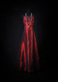 Vintage 80s Formal A Line Spaghetti Strap Burgundy With Beads Sleeveless Long Prom Dresses Party Formal Gowns HZ0311