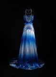 Vintage A Line Women's Cocktail Party Gowns Sweetheart Ombre Blue With Beads Tops Long Graduation Dinner Outfits Prom Dresses HZ0311