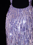 Classy Formal Sheath Scoop Neck Lilac Sequins With Tassel Style Impress Long Prom Dresses Party Gowns HZ0311