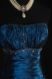 Vintage 50s 1950s Formal Mermaid Strapless Navy Blue With Beads Sleeveless Long Prom Dresses Party Formal Gowns HZ0311