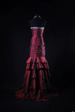 Vintage 50s 1950s Formal Mermaid Strapless Burgundy Tiered With Beads Sleeveless Long Prom Dresses Party Formal Gowns HZ0311