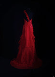 Retro Vintage 1960s Formal High Low Fashion One Shoulder Red Tiered Satin With Flower Sleeveless Long Prom Dresses Party Formal Gowns HZ0311