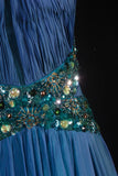 Retro Vintage 1960s Formal A line Halter Blue Fashion With Beads Long Prom Dresses Party Formal Gowns HZ0311