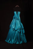 Vintage Ball Gowns Women's Cocktail Party Gowns Strapless With Ruched Flowers Blue Long Graduation Dinner Outfits Prom Dresses HZ0311