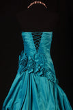 Vintage Ball Gowns Women's Cocktail Party Gowns Strapless With Ruched Flowers Blue Long Graduation Dinner Outfits Prom Dresses HZ0311