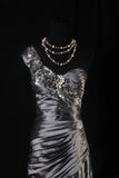 Vintage 50s 1950s Formal Mermaid One Shoulder Grey Tiered Taffeta Pleated With Beads Sleeveless Long Prom Dresses Party Formal Gowns HZ0311
