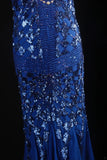 Retro 50s 1950s Formal Sheath Spaghetti Strap Royal Blue With Gem Beads Sleeveless Mid Length Prom Dresses Party Formal Gowns HZ0311