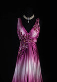 Retro Vintage 1960s Formal A line V Neck Pink Ombre White Fashion With Beads Long Prom Dresses Party Formal Gowns HZ0311
