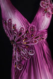 Retro Vintage 1960s Formal A line V Neck Pink Ombre White Fashion With Beads Long Prom Dresses Party Formal Gowns HZ0311