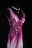 Retro Vintage 1960s Formal A line V Neck Pink Ombre White Fashion With Beads Long Prom Dresses Party Formal Gowns HZ0311