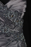 Vintage 50s 1950s Formal Mermaid One Shoulder Grey Tiered Pleated With Beads Style Impress Long Prom Dresses Party Formal Gowns HZ0311