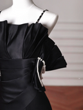 Modest Mermaid Spaghetti Straps Black Prom Dresses Inspiration Satin Prom Dress Graduation Dress HZ0311