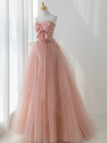 Elegant Ball Gown Strapless Pink Tulle Long Formal Prom Dresses Dance Night Outfits Evening 18th Birthday Outfit HZ0311