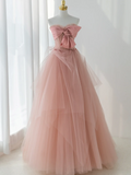 Elegant Ball Gown Strapless Pink Tulle Long Formal Prom Dresses Dance Night Outfits Evening 18th Birthday Outfit HZ0311