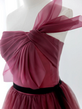Elegant Ball Gown Strapless Burgundy Tulle Long Formal Prom Dresses Dance Night Outfits Evening 18th Birthday Outfit HZ0311