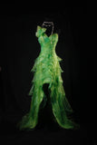 Modest High Low One Shoulder Green Tulle Prom Dress Long Party Gowns Evening Dresses HZ0311