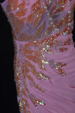 Modest Mermaid One Shoulder Pink Chiffon Prom Dress Long Party Gowns Evening Dresses HZ0311
