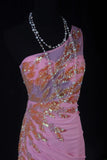 Modest Mermaid One Shoulder Pink Chiffon Prom Dress Long Party Gowns Evening Dresses HZ0311