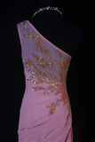 Modest Mermaid One Shoulder Pink Chiffon Prom Dress Long Party Gowns Evening Dresses HZ0311