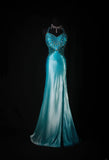 Vintage Mermaid Halter Blue Satin With Beads Long Formal Fancy Prom Dresses Night Outfits Party Gowns For Teens HZ0311