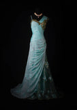 Modest Mermaid One Shoulder Blue Chiffon Prom Dress With Beaded Long Party Gowns Evening Dresses HZ0311