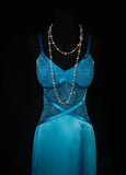 Vintage 50s Mermaid Spaghetti Straps Blue Satin Prom Dress Long Party Gowns Evening Dresses HZ0311