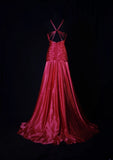 Vintage 80s Mermaid Halter Red Satin Prom Dress Long Party Gowns Evening Dresses HZ0311