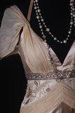 Classy Prom Dresses 1950s A line V Neckline Champagne Chiffon With Beaded Vintage Long Parties Gowns Evening Dress HZ0311