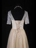 Simple A Line Scoop Neck With Half Sleeves Tulle Lace Bridesmaid Dresses HZ0311