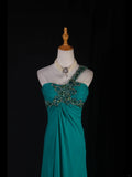 Vintage A line One Shoulder Blue Chiffon Long Formal Old 1950s Prom Dresses Night Outfits Party Gowns HZ0311