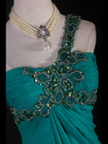 Vintage A line One Shoulder Blue Chiffon Long Formal Old 1950s Prom Dresses Night Outfits Party Gowns HZ0311