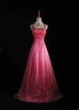 Vintage A line Spaghetti Straps Pink Backless Long Formal Old 1950s Prom Dresses Night Outfits Party Gowns HZ0311