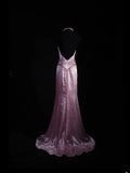 Classy Prom Dresses 1950s Mermaid V Neck Satin Lilac Vintage Long Parties Gowns Evening Dress HZ0311