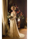 Vintage A line Spaghetti Straps Champagne Lace Long Formal Old 1950s Prom Dresses Night Outfits Party Gowns HZ0311