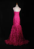 Classy Prom Dresses 1950s Mermaid Spaghetti Straps Chiffon Hot Pink Layered Beaded Long Parties Gowns Evening Dress HZ0311