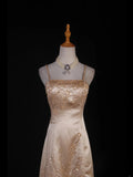 Classy Prom Dresses 1950s Mermaid Spaghetti Strap Champagne With Beaded Long Parties Gowns Evening Dress HZ0311