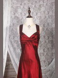 Vintage A line Sweetheart Burgundy Satin Long Formal Old 1950s Prom Dresses Night Outfits Party Gowns HZ0311