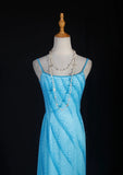 Vintage 50s Mermaid Spaghetti Straps Light Sky Blue Chiffon Backless Prom Dress Long Party Gowns Evening Dresses HZ0311