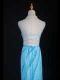 Vintage 50s Mermaid Spaghetti Straps Light Sky Blue Chiffon Backless Prom Dress Long Party Gowns Evening Dresses HZ0311