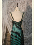 Classy Prom Dresses 1950s Mermaid Spaghetti Straps Dark Green Tulle Long Parties Gowns Evening Dress HZ0311