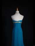 Vintage Mermaid Strapless Blue Chiffon Long Formal Old 1950s Prom Dresses Night Outfits Party Gowns HZ0311