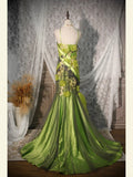 Classy Prom Dresses 1950s Mermaid Spaghetti Straps Green Tulle Long Parties Gowns Evening Dress HZ0311