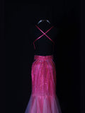 Shinning Mermaid Spaghetti Straps Hot Pink Backless Beaded Bodice Long Prom Dresses Impress 18th Birthday Outfits Prom Gown HZ0311