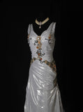 Vintage Mermaid V Neck Silver Gray Lace Beaded Bodice Organza Prom Dresses Impress 18th Birthday Outfits Prom Gown HZ0311
