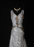 Vintage Mermaid V Neck Silver Gray Lace Beaded Bodice Organza Prom Dresses Impress 18th Birthday Outfits Prom Gown HZ0311