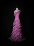 Vintage Mermaid One Shoulder Pink Tiered Layers Bodice Long Prom Dresses Impress 18th Birthday Outfits Prom Gown HZ0311